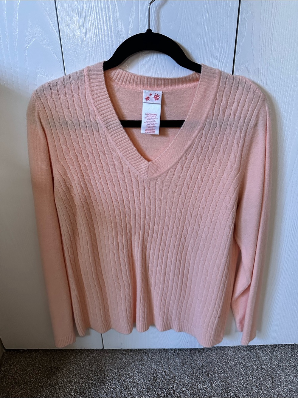Women's Coral Light Weight Cable-Knit V-Neck Sweater